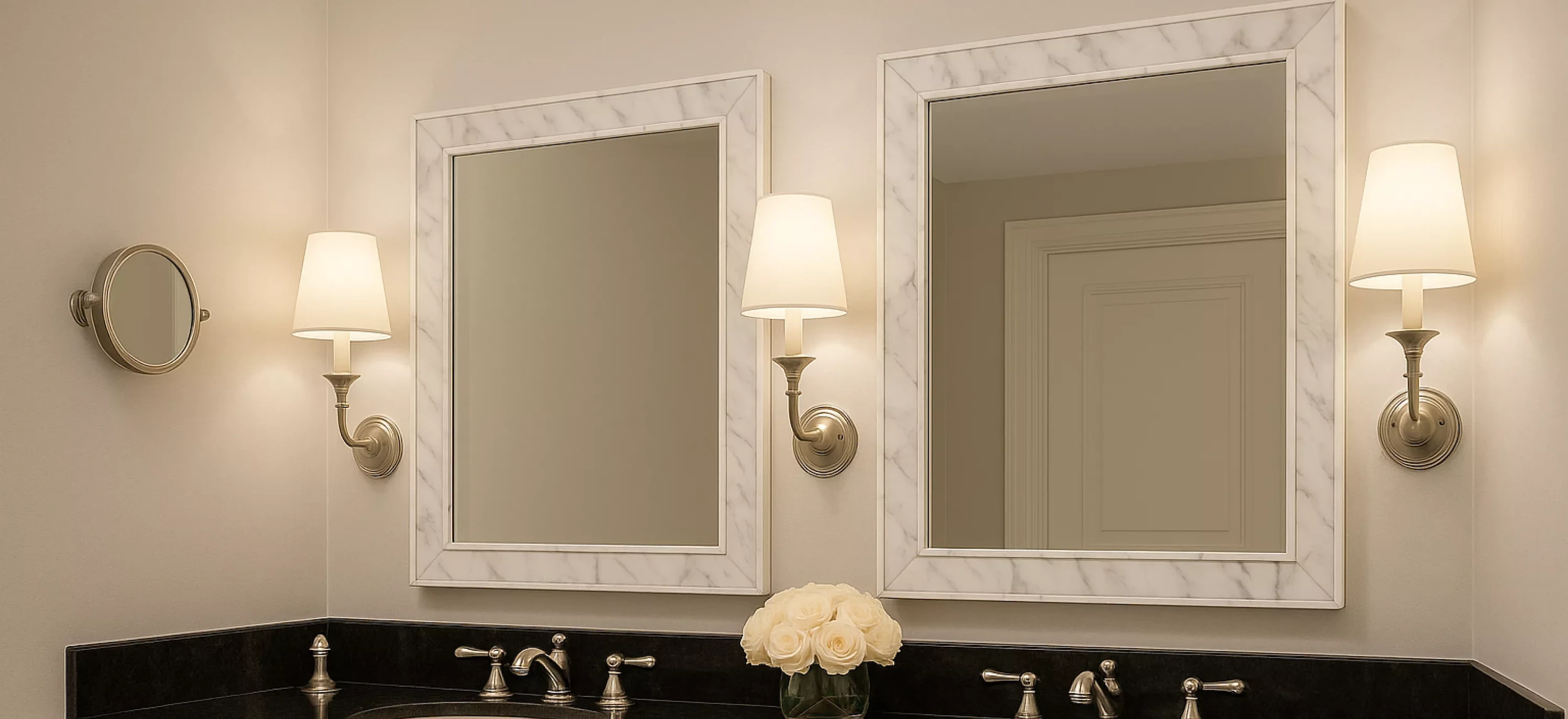 Marble framed mirrors.